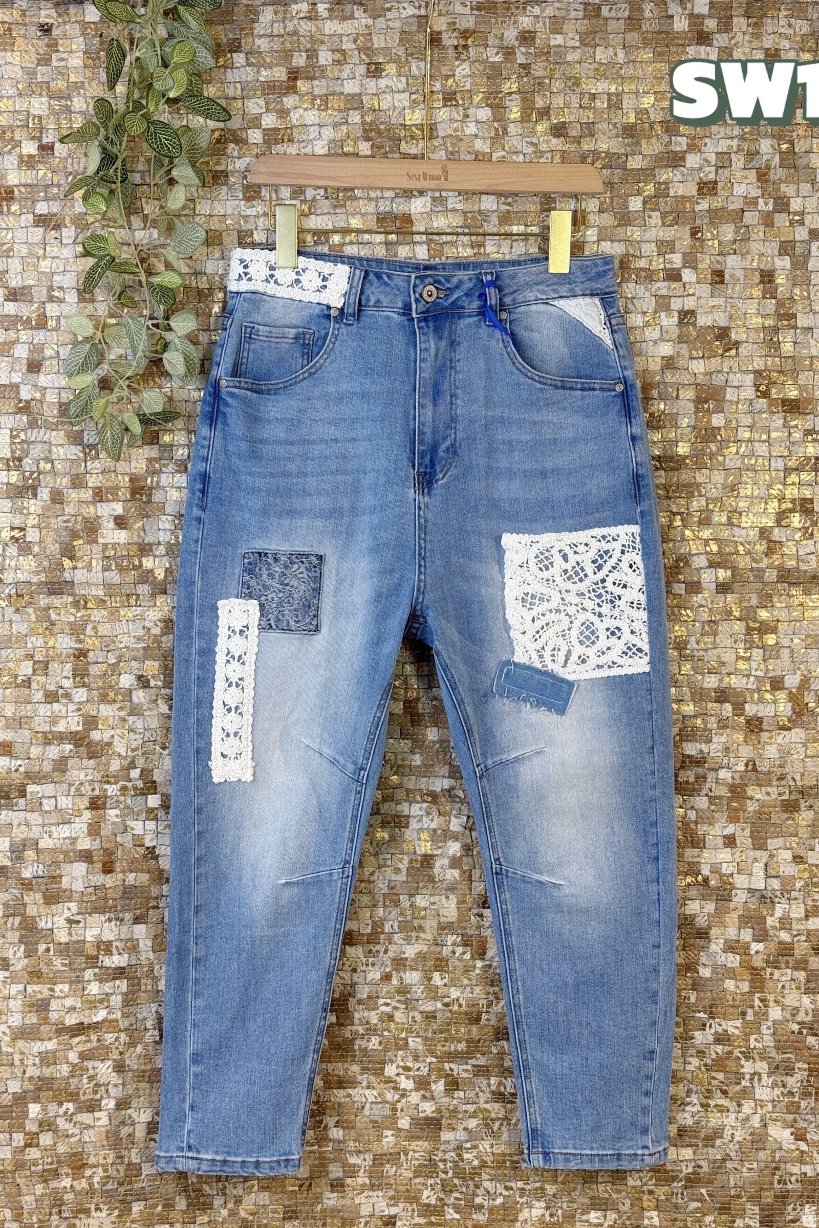 Wholesaler Sexy Woman - Jeans Boyfriend Fit Blue, Original Design, Denim Patchwork, Trousers