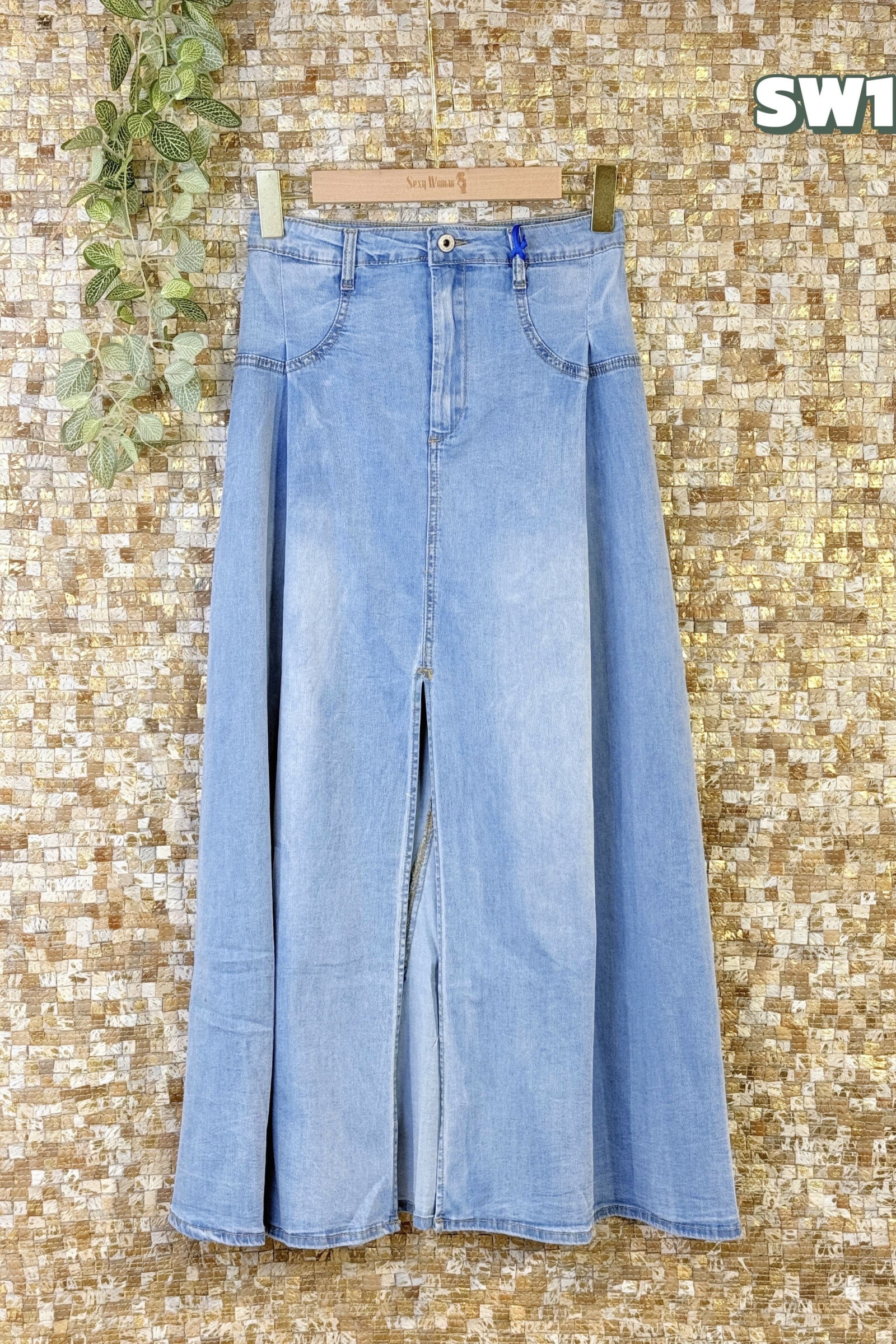 Wholesaler Sexy Woman - Denim Blue Skirt, Asymmetric Design, Front Slit, Comfortable Fit
