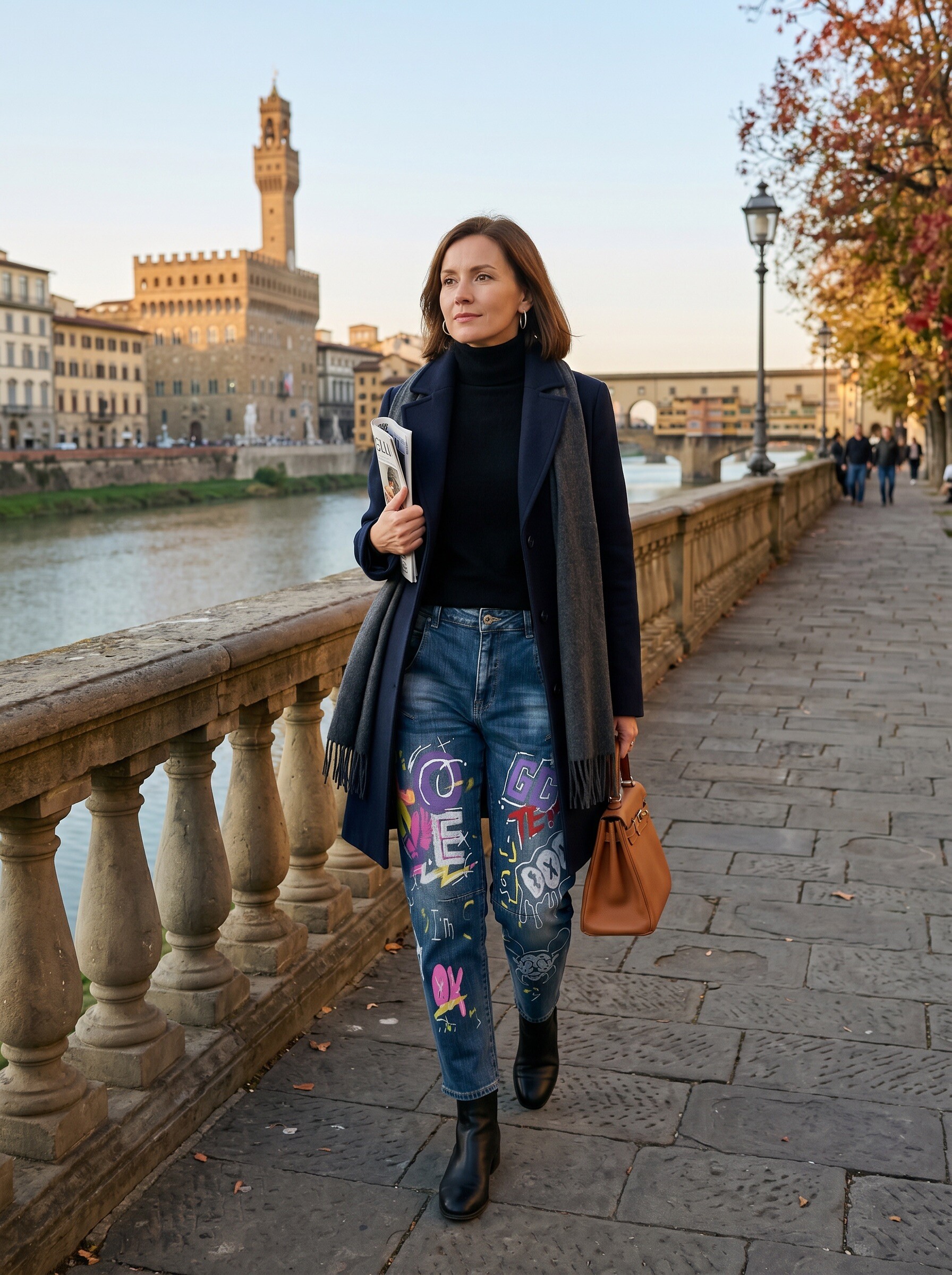 Wholesaler Sexy Woman - New winter style, long boyfriend jeans, graffiti style, artistic style, fashionable and versatile, soft and comfortable fabric.
