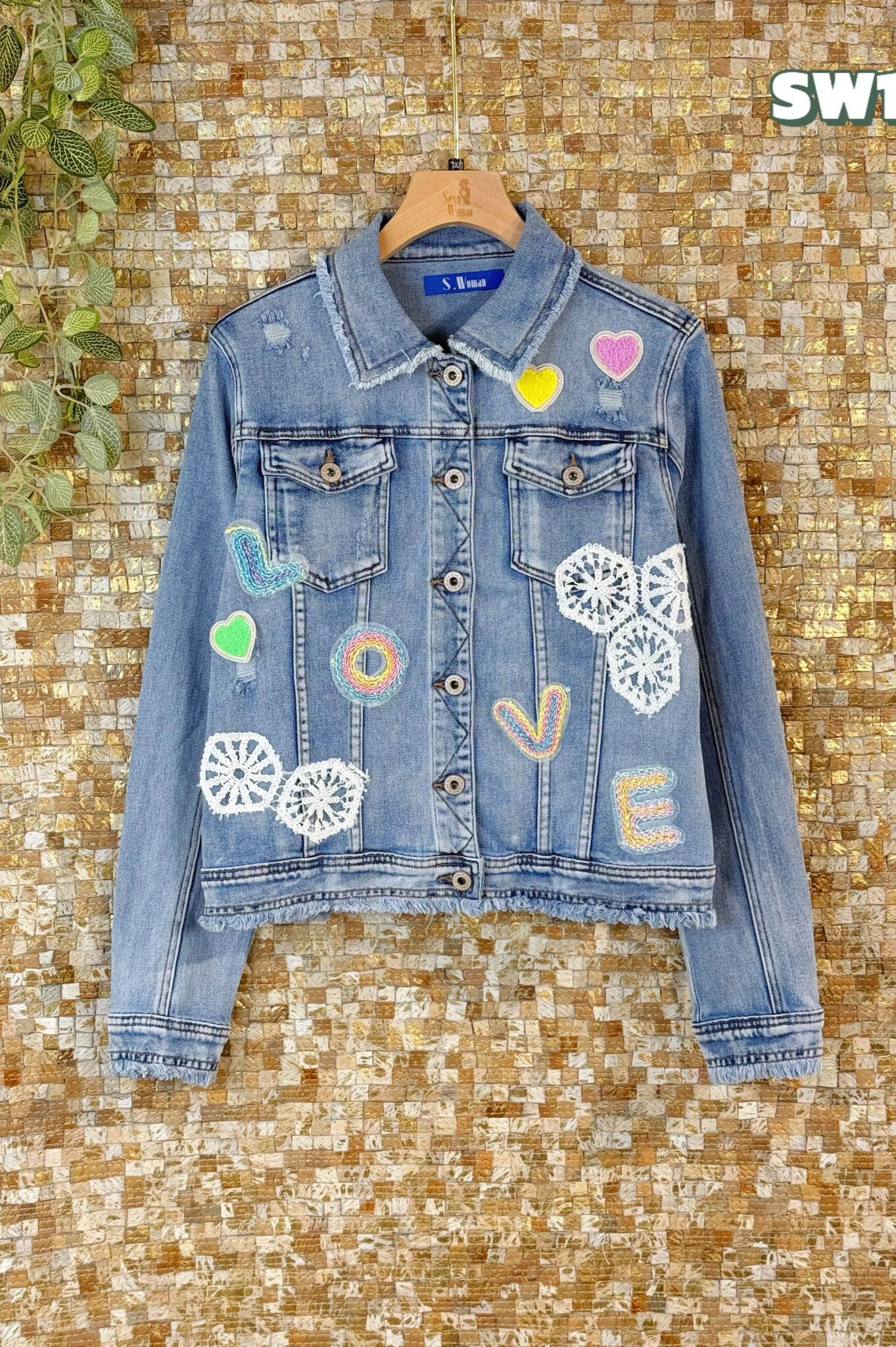 Wholesaler Sexy Woman - Blue denim jacket, chanel style, sequins, elegant, refined, jacket