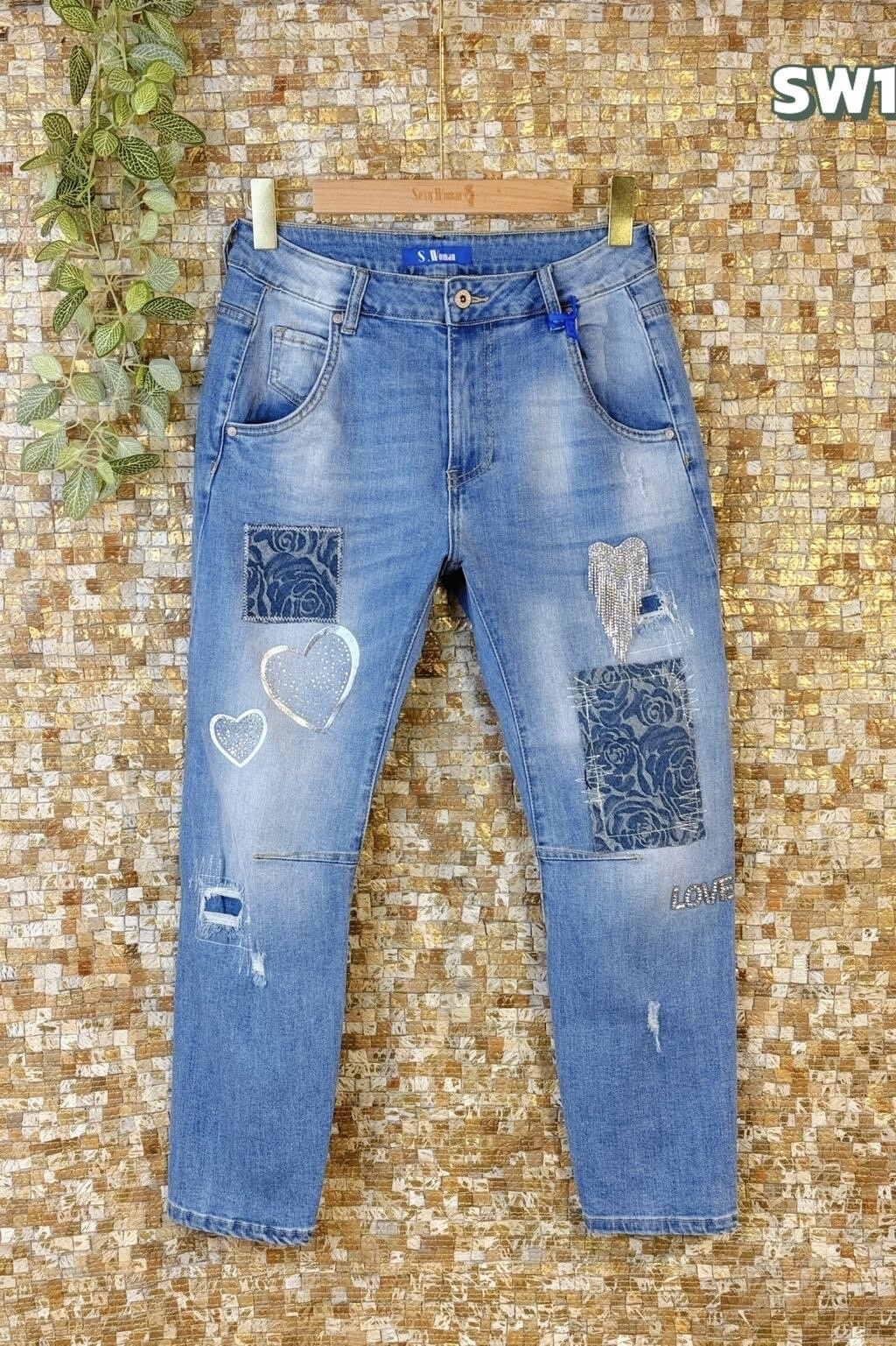 Wholesaler Sexy Woman - Jeans Boyfriend Fit Blue, Original Design, Denim Patchwork, Trousers