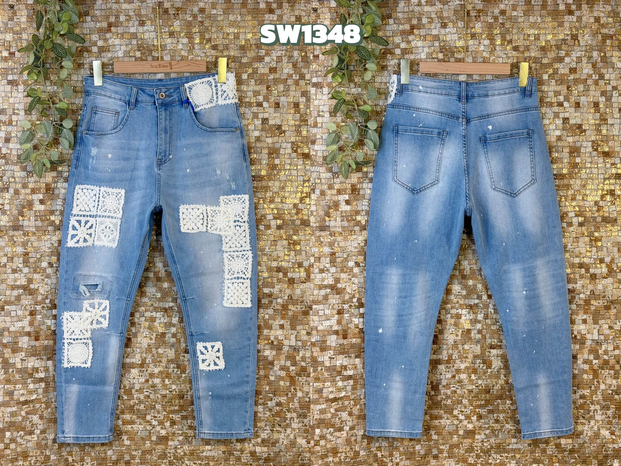 Wholesaler Sexy Woman - Jeans Boyfriend Fit Blue, Original Design, Denim Patchwork, Trousers