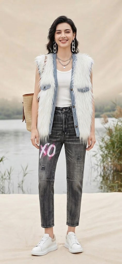 Grossiste Sexy Woman - Nouveau style hivernal : jeans noirs style boyfriend, tissu doux, design imprimé, à la mode, tendance et polyvalents.