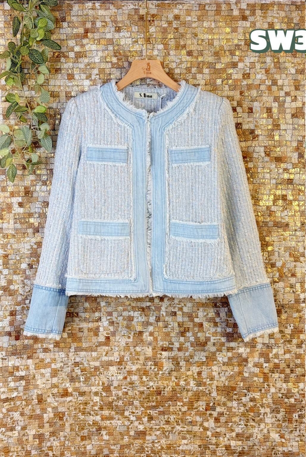 Wholesaler Sexy Woman - Blue denim jacket, chanel style, sequins, elegant, refined, jacket