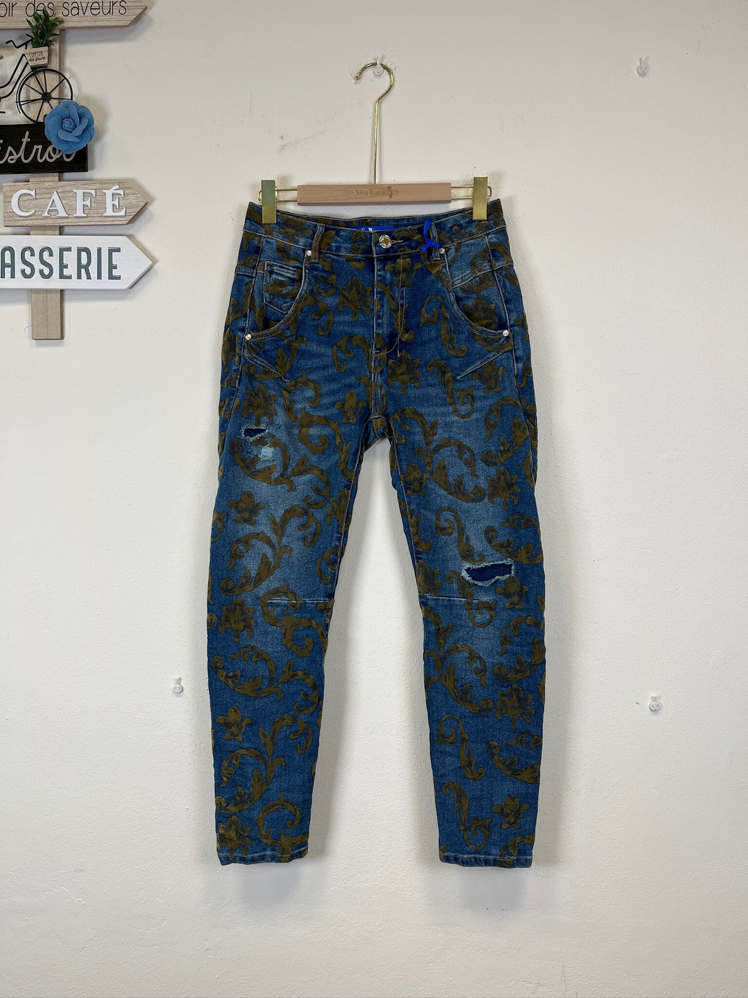Wholesaler Sexy Woman - New winter style, boyfriend style, long jeans with three-dimensional suede print