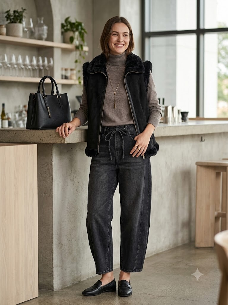 Wholesaler Sexy Woman - Warm autumn/winter vest in suede fleece with high collar and ruffles, available in various colors.