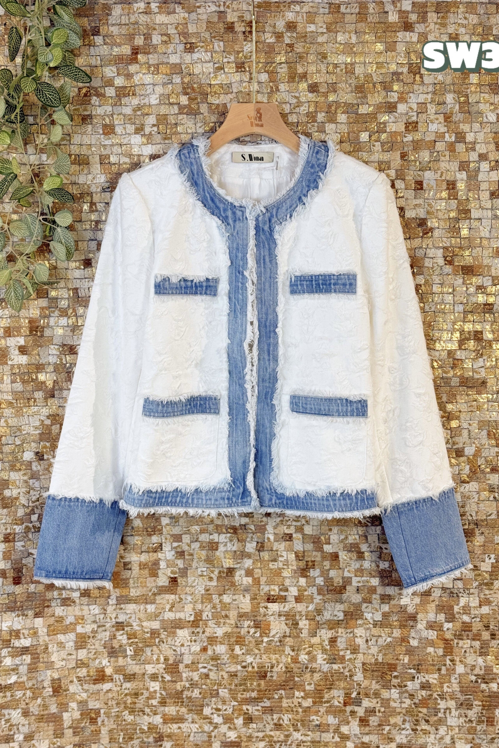 Wholesaler Sexy Woman - Blue Denim Jacket, Chanel Style, Sequins, Elegant, Refined, Jacket