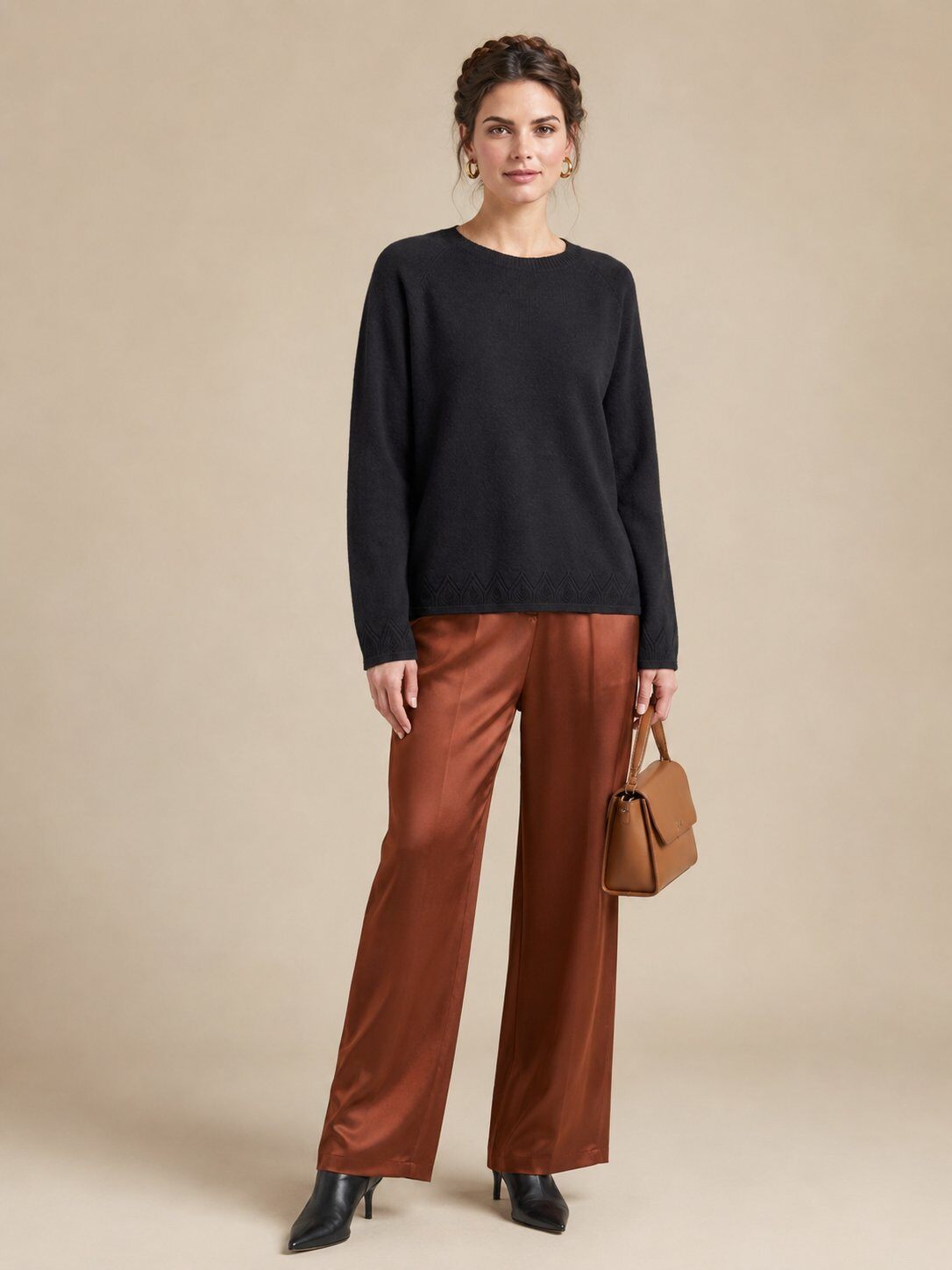 Wholesaler SHEYA FASHION - Crew Neck Raglan Long Sleeve Knit Sweater With Hem & Cuff Geometric Jacquard