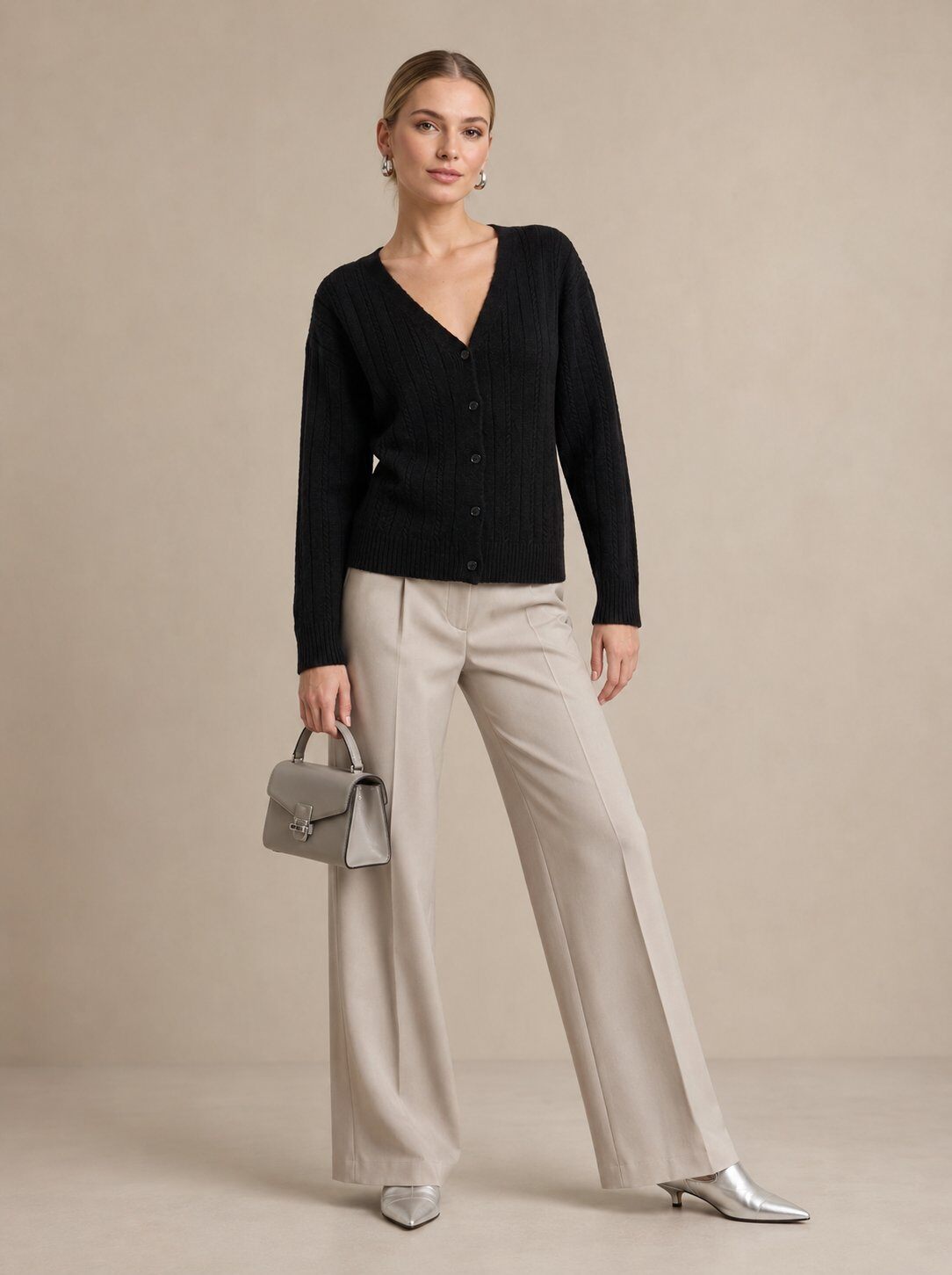 Wholesaler SHEYA FASHION - Women's V-Neck Cable Knit Cardigan with Long Sleeves and Button-Down Front