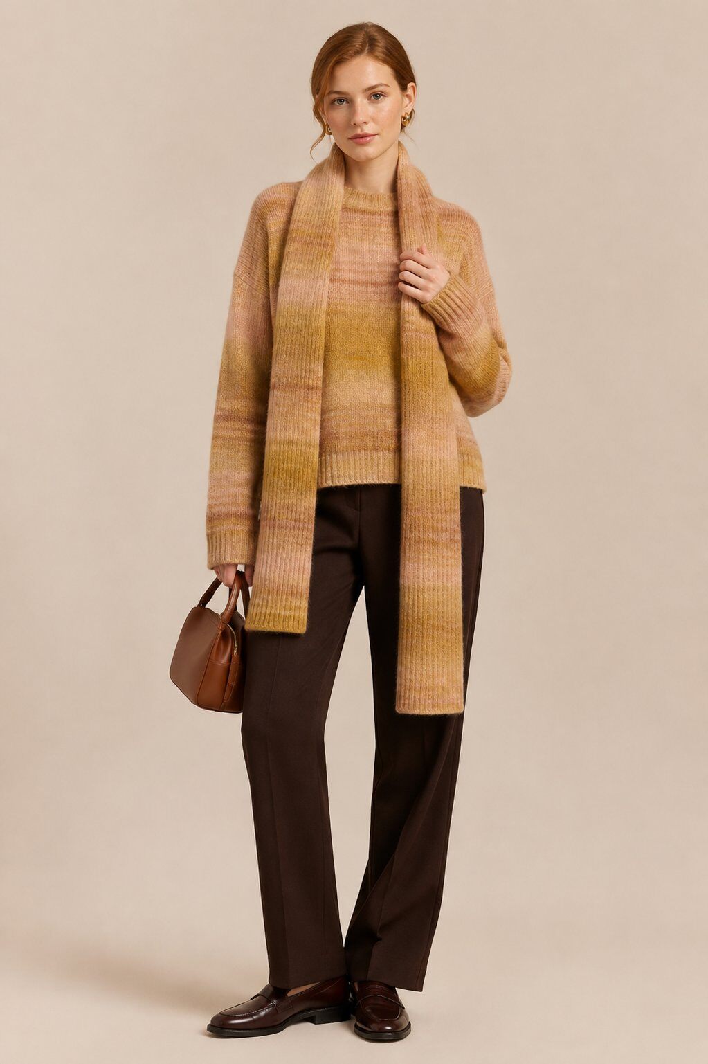 Grossiste SHEYA FASHION - Ensemble Deux-pièces Dégradé Chaud d'Automne (Pull & Écharpe)