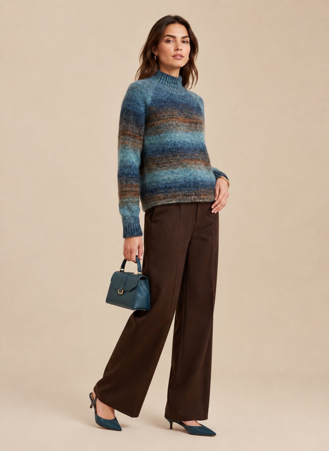 Wholesaler SHEYA FASHION - Soft Brushed Yarn Horizontal Ombre Stripe Knit Pullover With Ribbed Cuffs