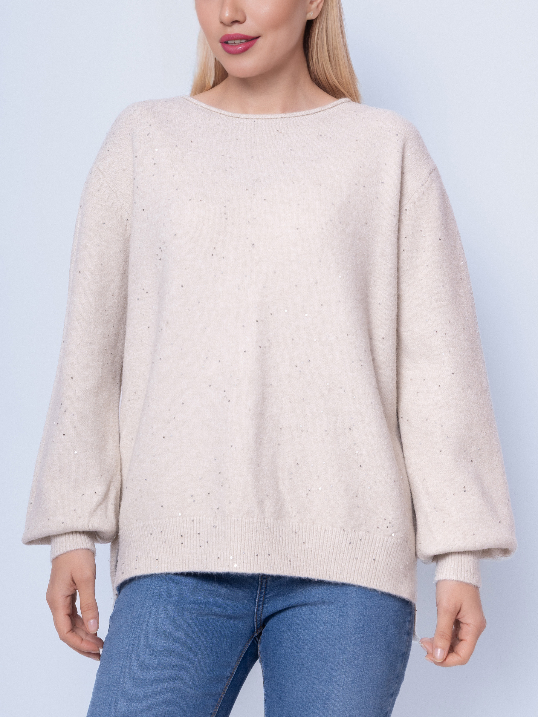 Wholesaler SHEYA FASHION - Women's Crew Neck Nylon-Wool Long-Sleeve Sweater with Sequins