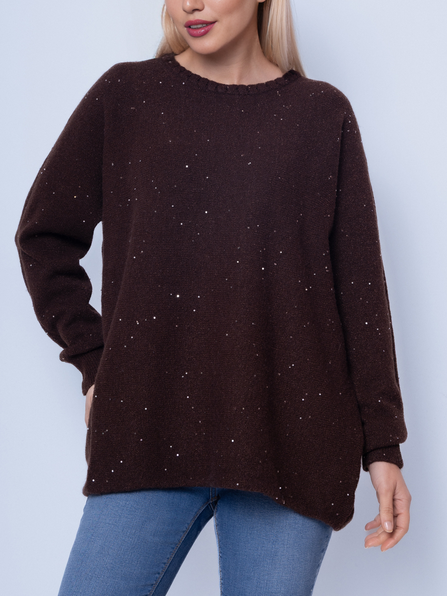 Wholesaler SHEYA FASHION - Women's Crew Neck Nylon-Wool Long-Sleeve Sweater with Sequins