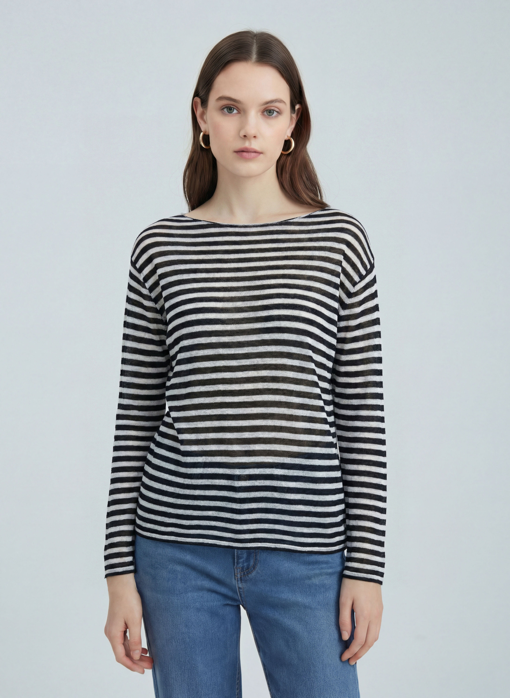 Wholesaler SHEYA FASHION - Breathable Striped Boat Neck Long Sleeve Knit Top