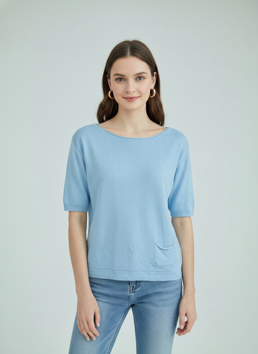 Mayorista SHEYA FASHION - Top de punto oversize con cuello barco transpirable y bolsillos
