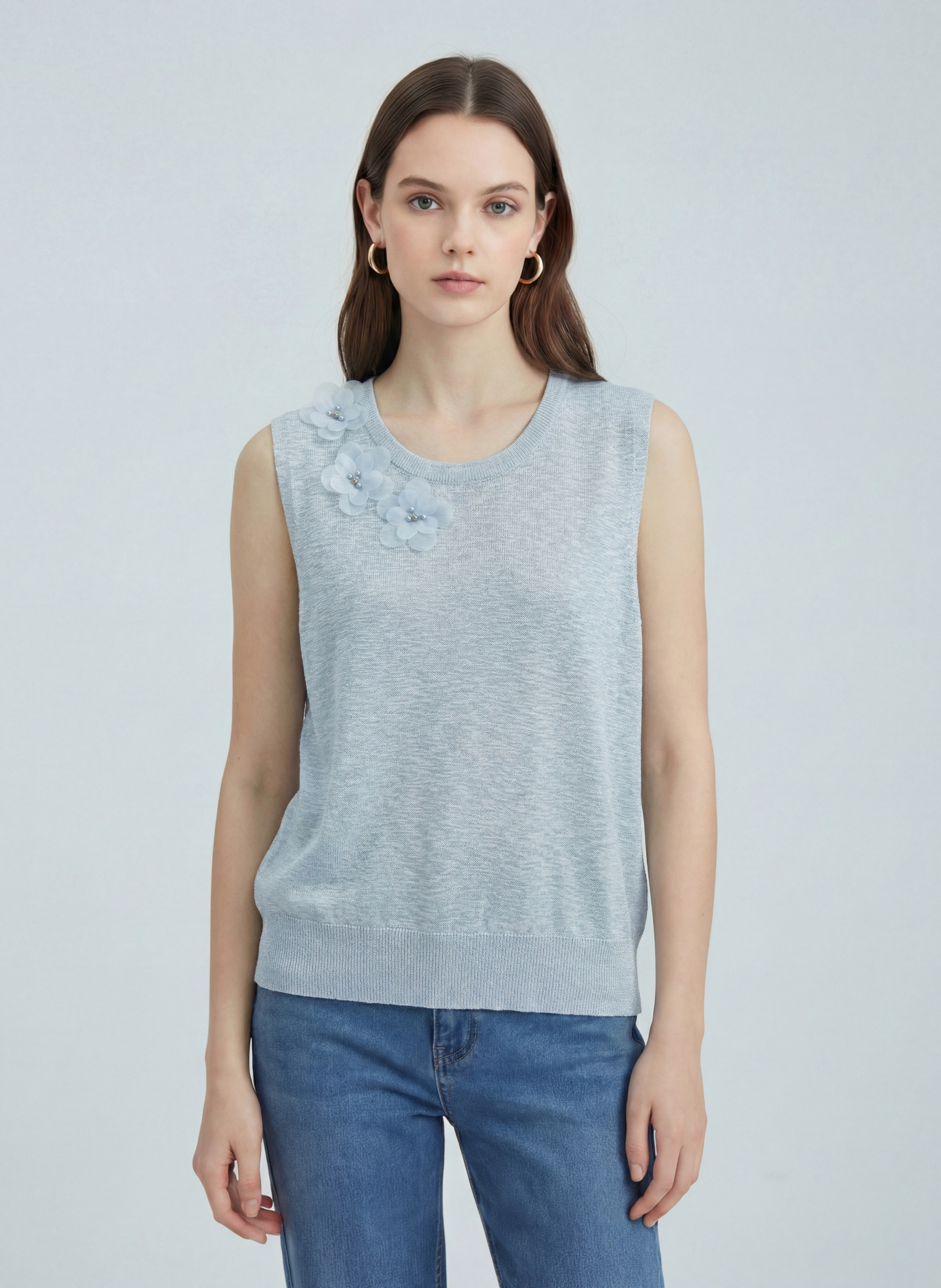 Mayorista SHEYA FASHION - Top de punto sin mangas con flores 3D elegantes