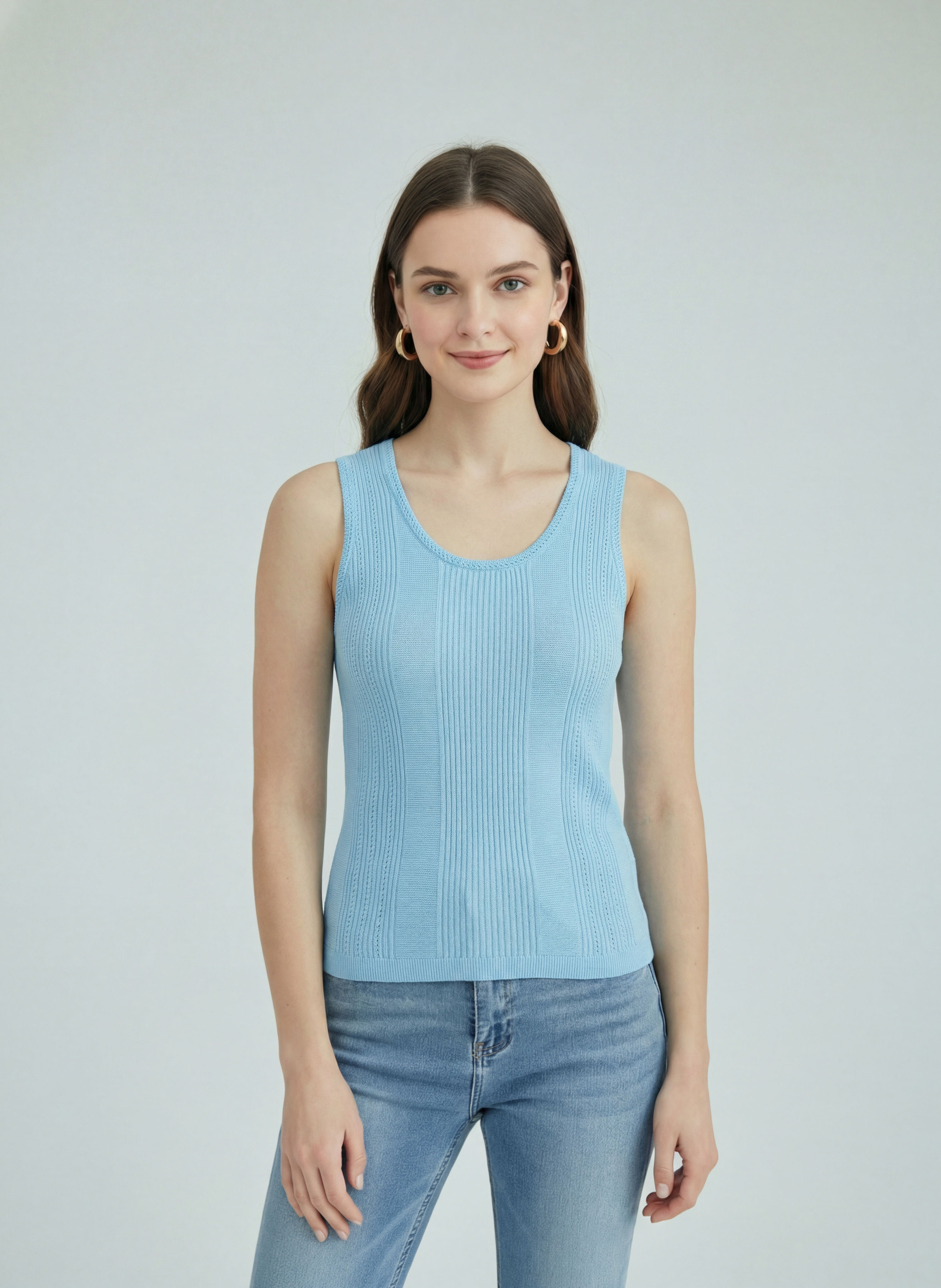 Wholesaler SHEYA FASHION - Elegant Vertical Striped Knit Sleeveless Top