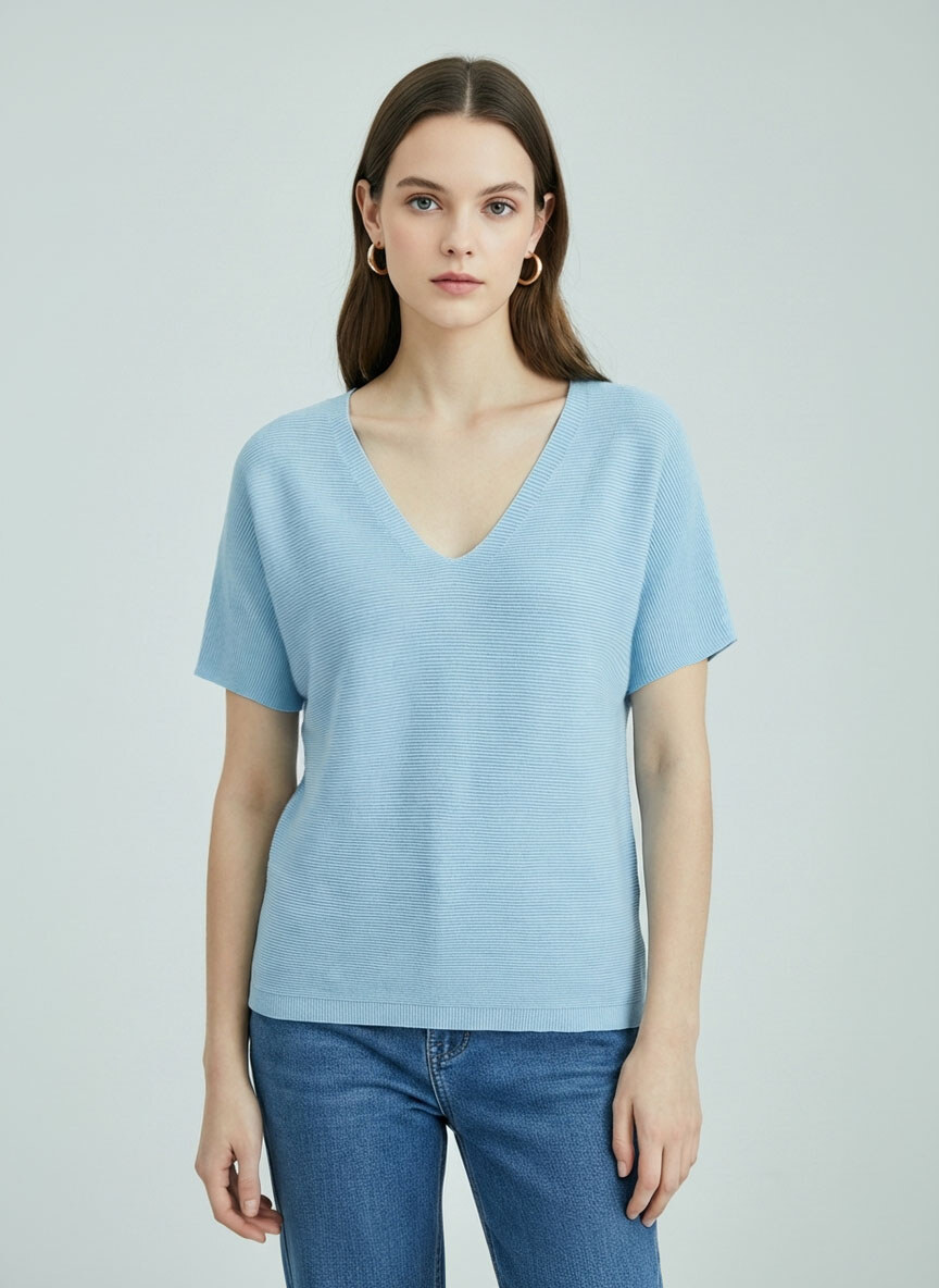 Mayorista SHEYA FASHION - Camiseta de punto oversize con cuello en V profundo y transpirable