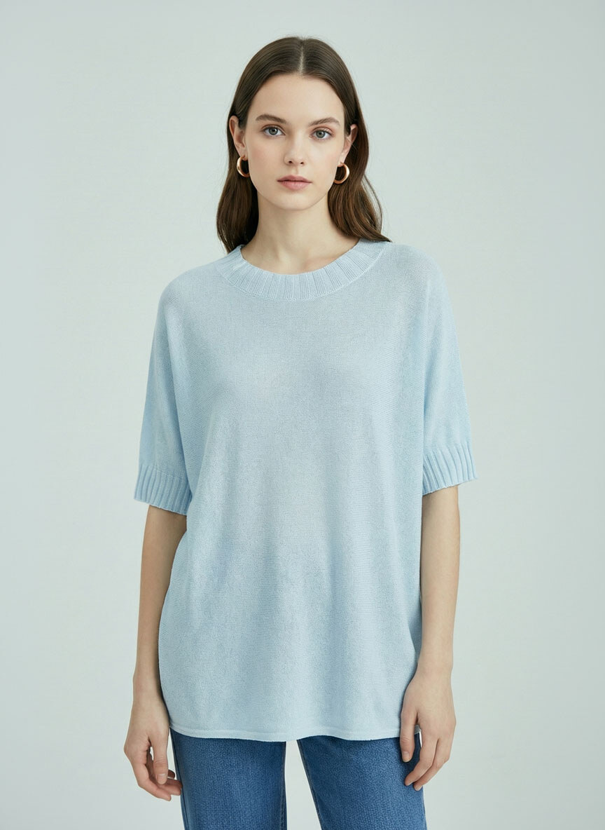 Wholesaler SHEYA FASHION - Lightweight Boat Neck Batwing Sleeve Knit Top