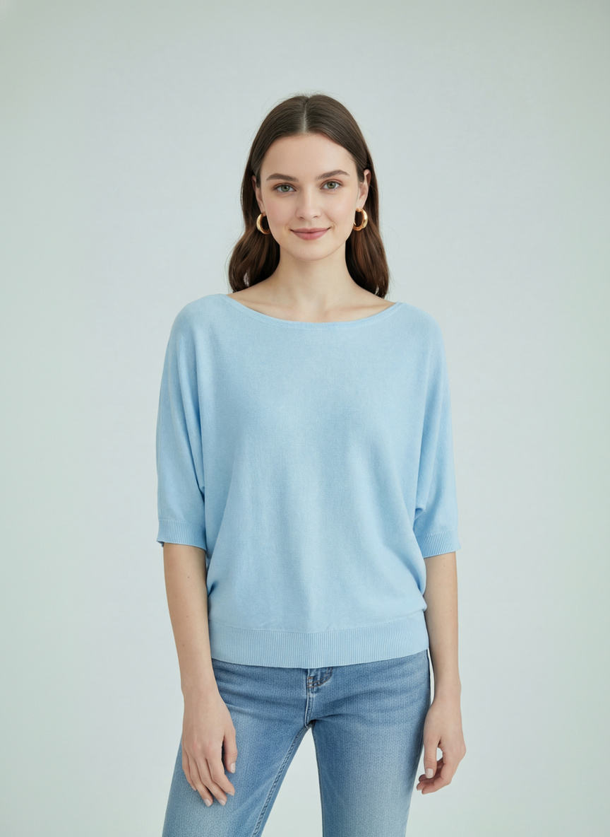 Wholesaler SHEYA FASHION - Breathable Boat Neck Oversized Knit Tee