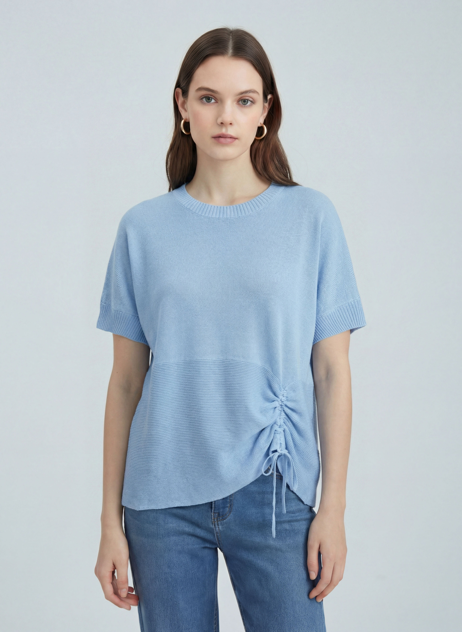 Wholesaler SHEYA FASHION - Oversized Ruched Drawstring Knit Top