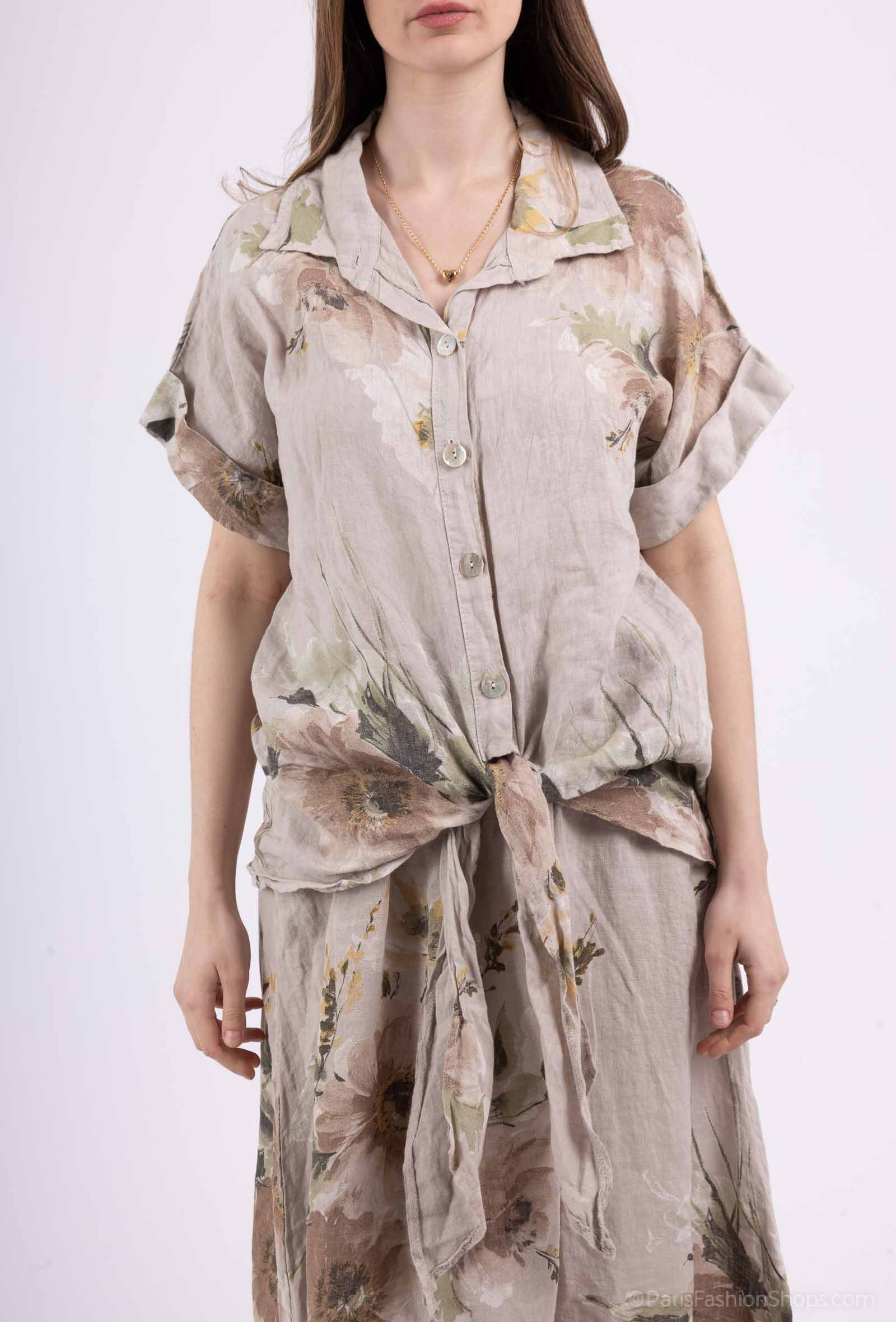Mayorista SHYLOH - Camisa de lino estampada con lazo