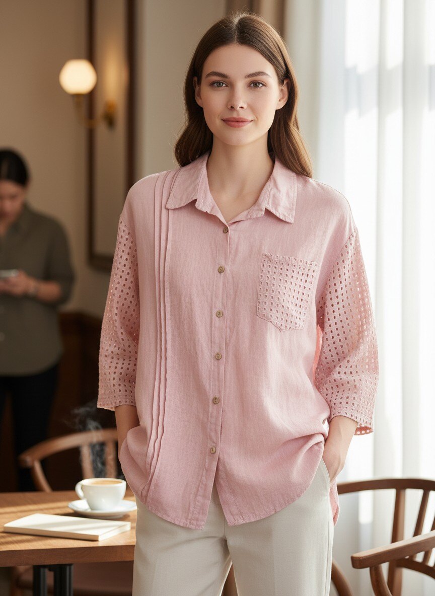 Wholesaler SHYLOH - Linen shirt with pocket and openwork sleeves