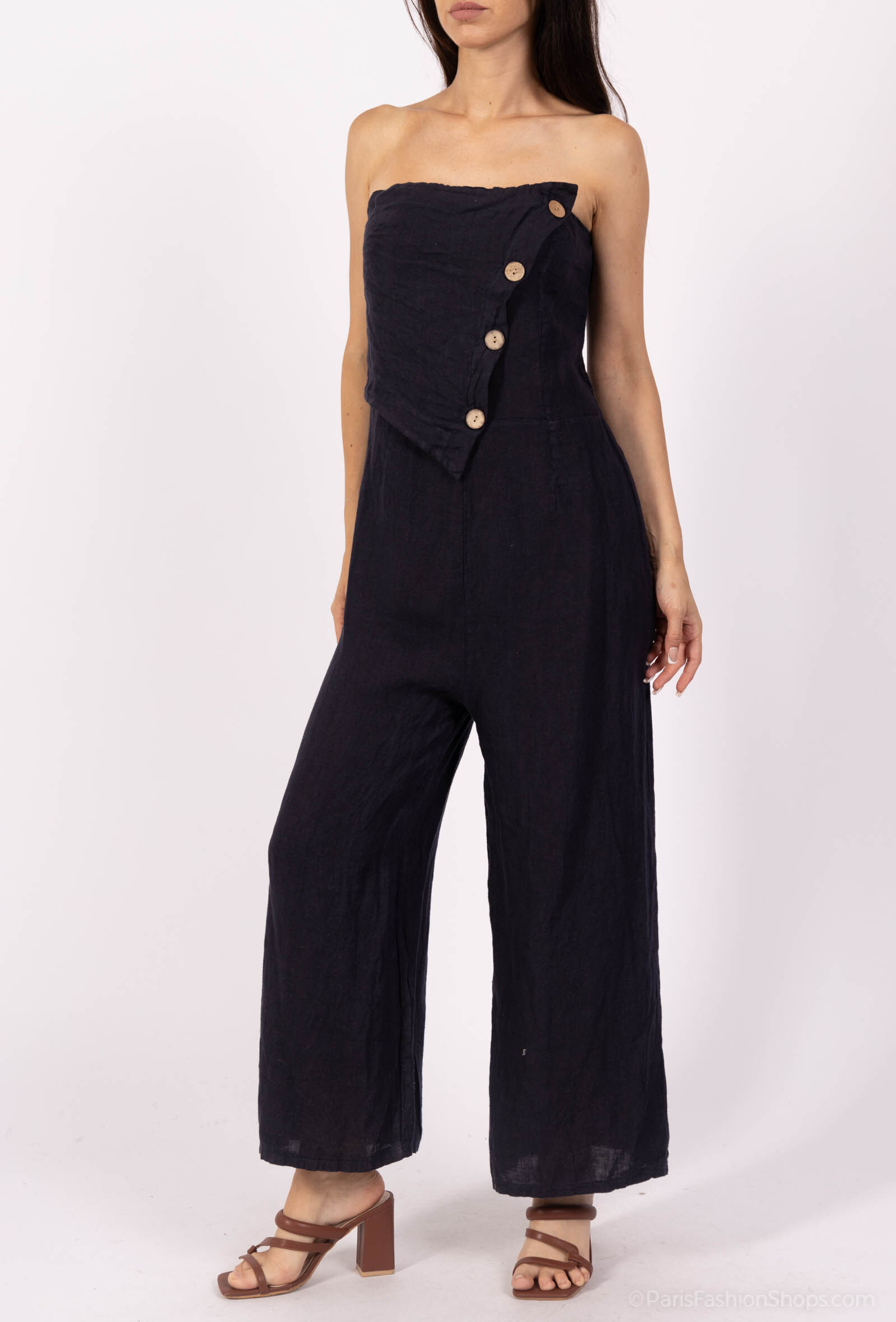 Wholesaler SHYLOH - Linen strapless jumpsuit with wooden buttons