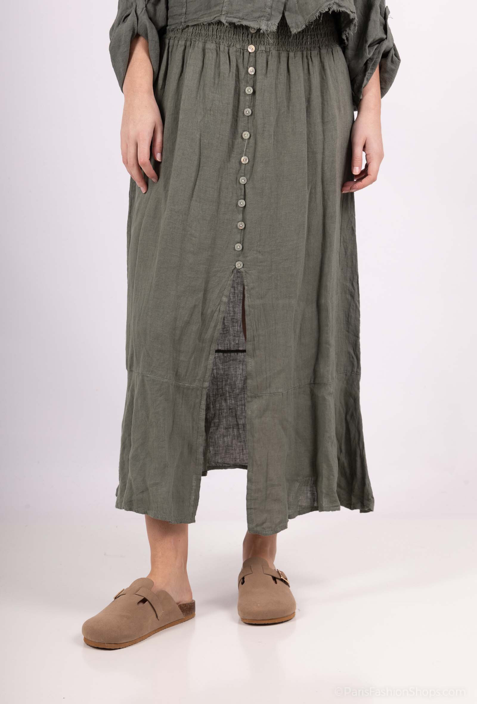 Wholesaler SHYLOH - Long button linen skirt