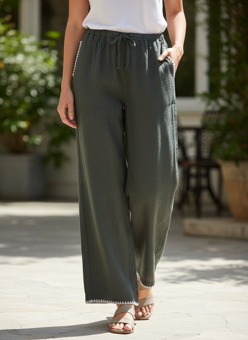 Wholesaler SHYLOH - Linen trousers with embroidery