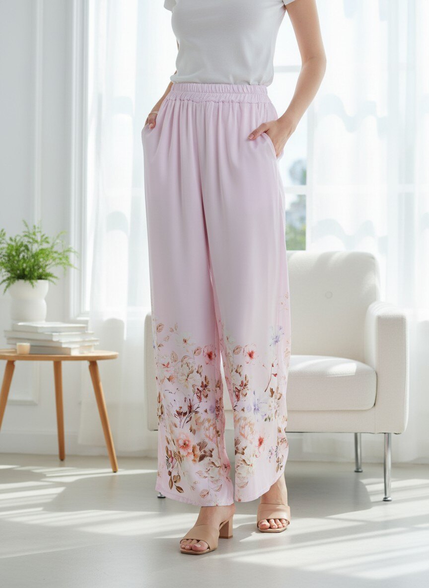 Großhändler SHYLOH - Fließende Satin-Hose mit Blumenmuster