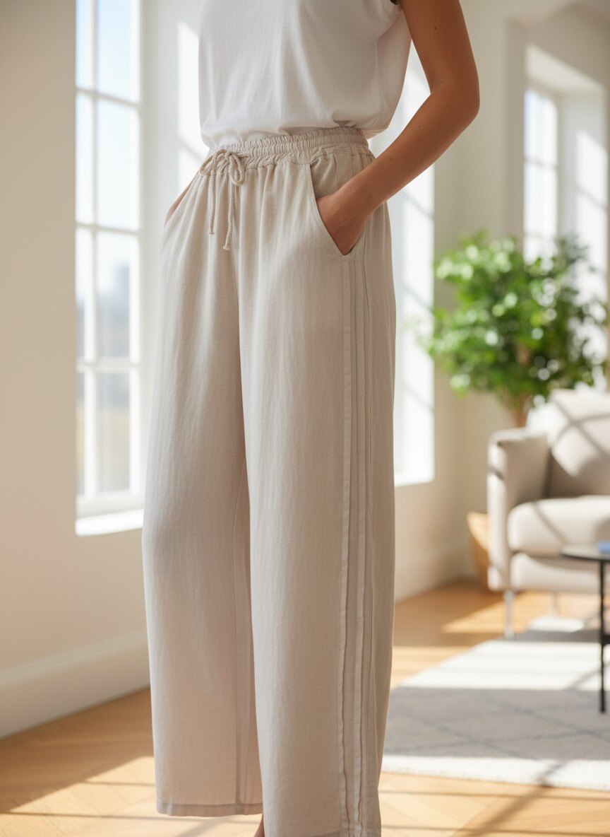 Wholesaler SHYLOH - Wide linen trousers with double stripes on the sides