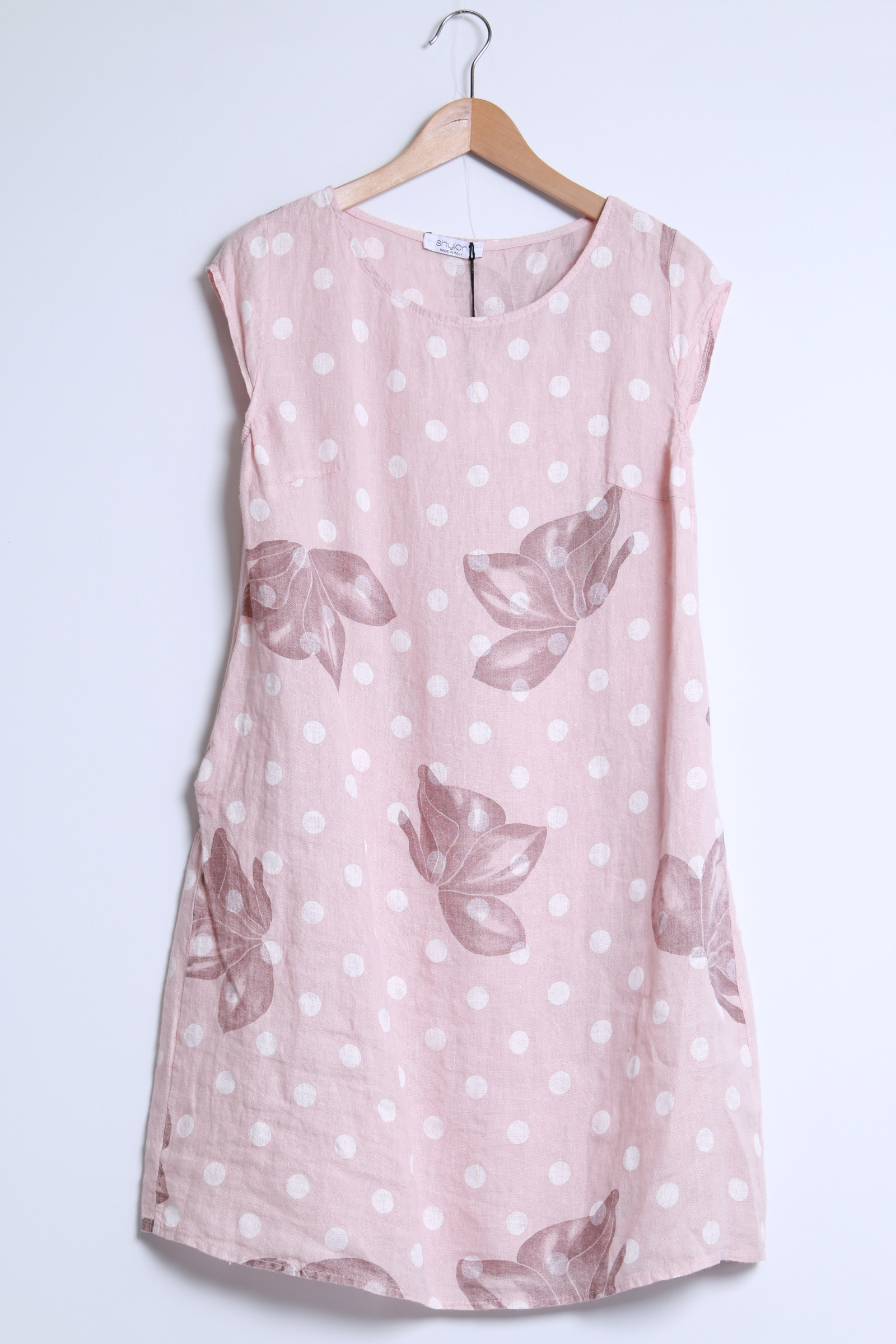 Großhändler SHYLOH - Midikleid aus Leinen mit Punkten und Blättern