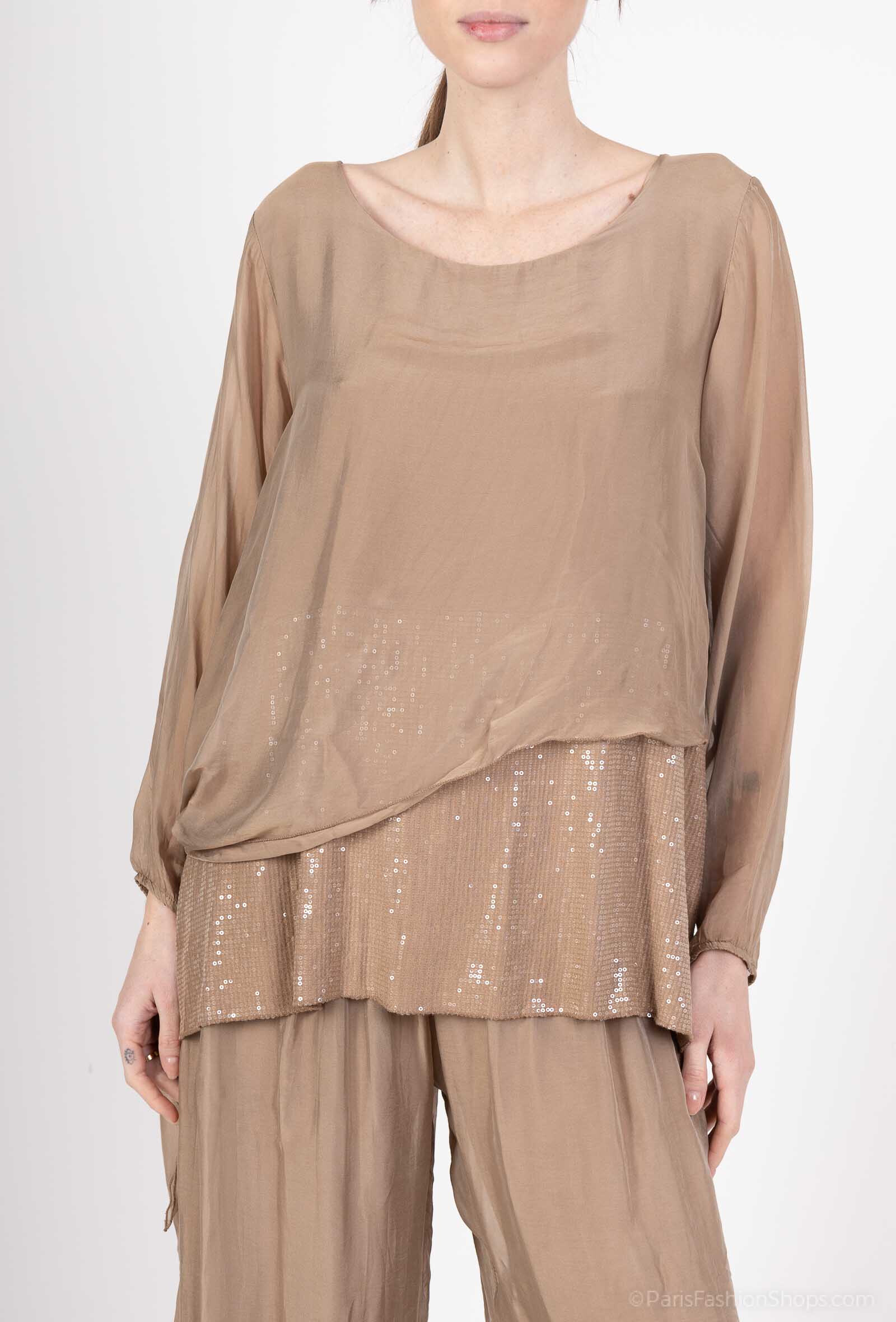 Wholesaler SHYLOH - Silk and sequins blouse in knot