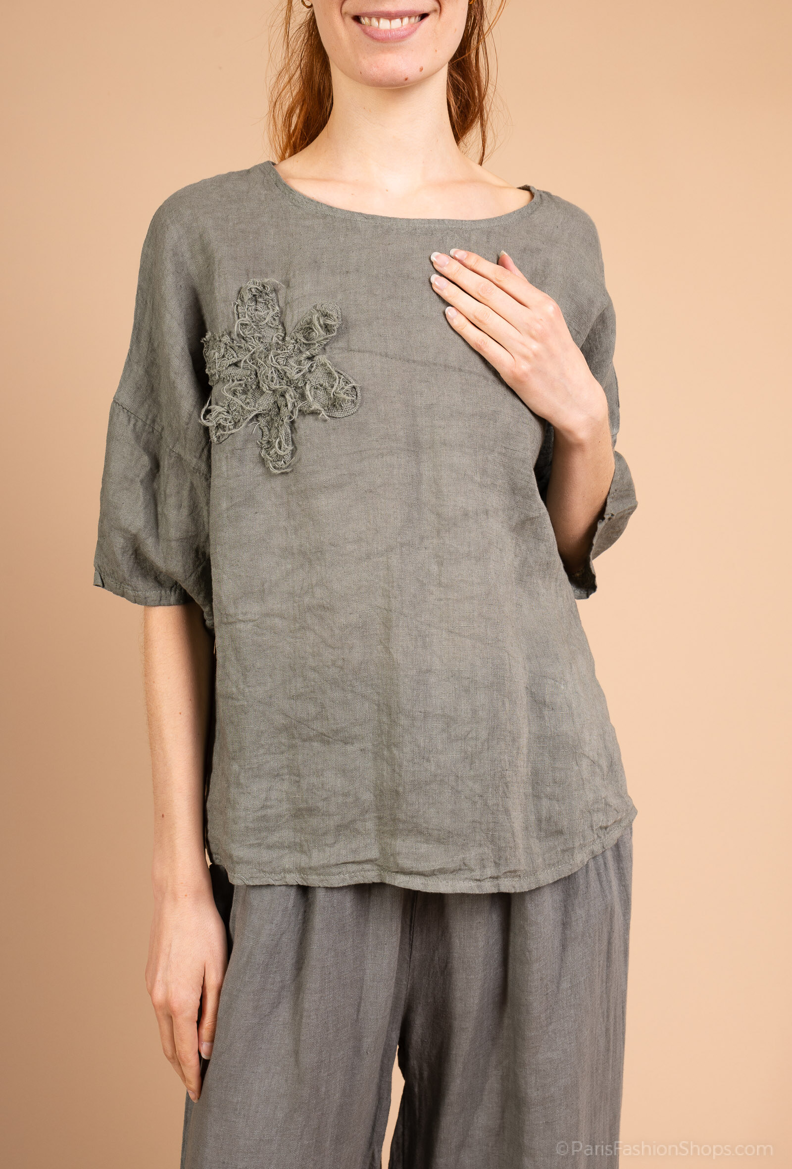 Mayorista SHYLOH - Top de lino con flores