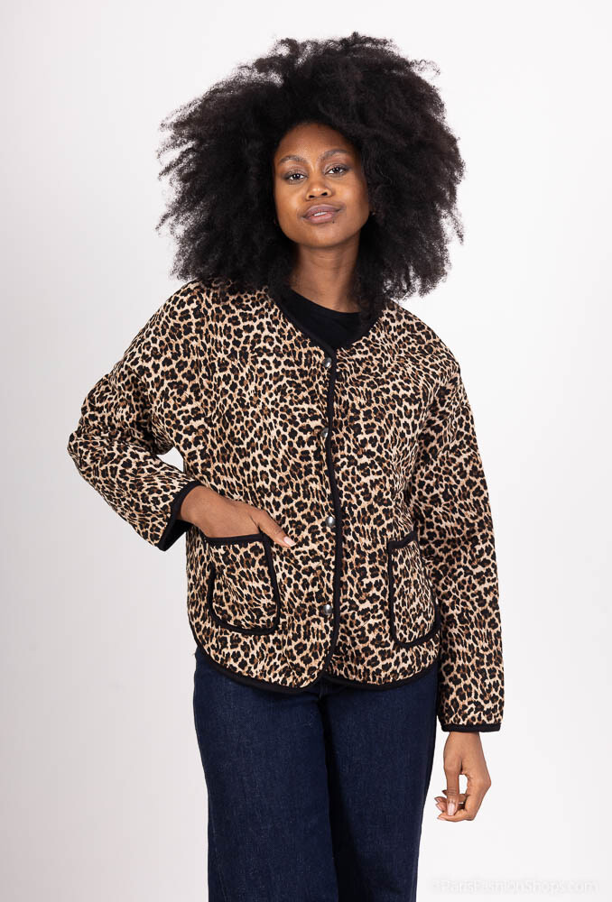 Großhändler SHYLOH - Gesteppte Stoffjacke mit 2 Taschen, Leopardenmuster