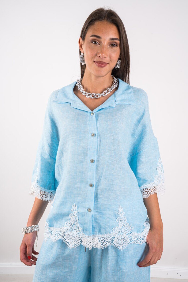 Wholesaler SILVIA - Pure linen shirt with white lace