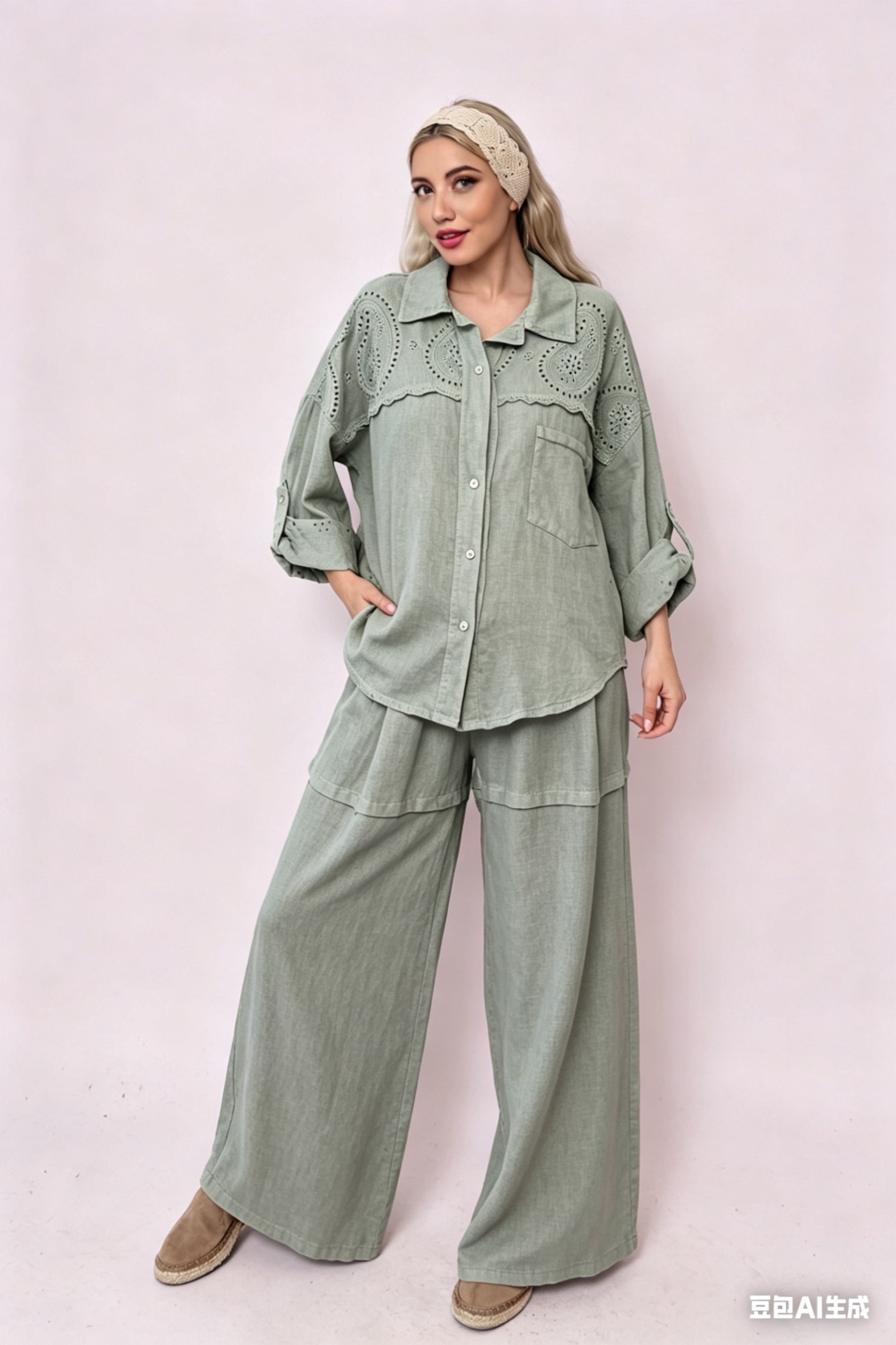 Wholesaler SILVIA - Pure linen shirt with embroidery