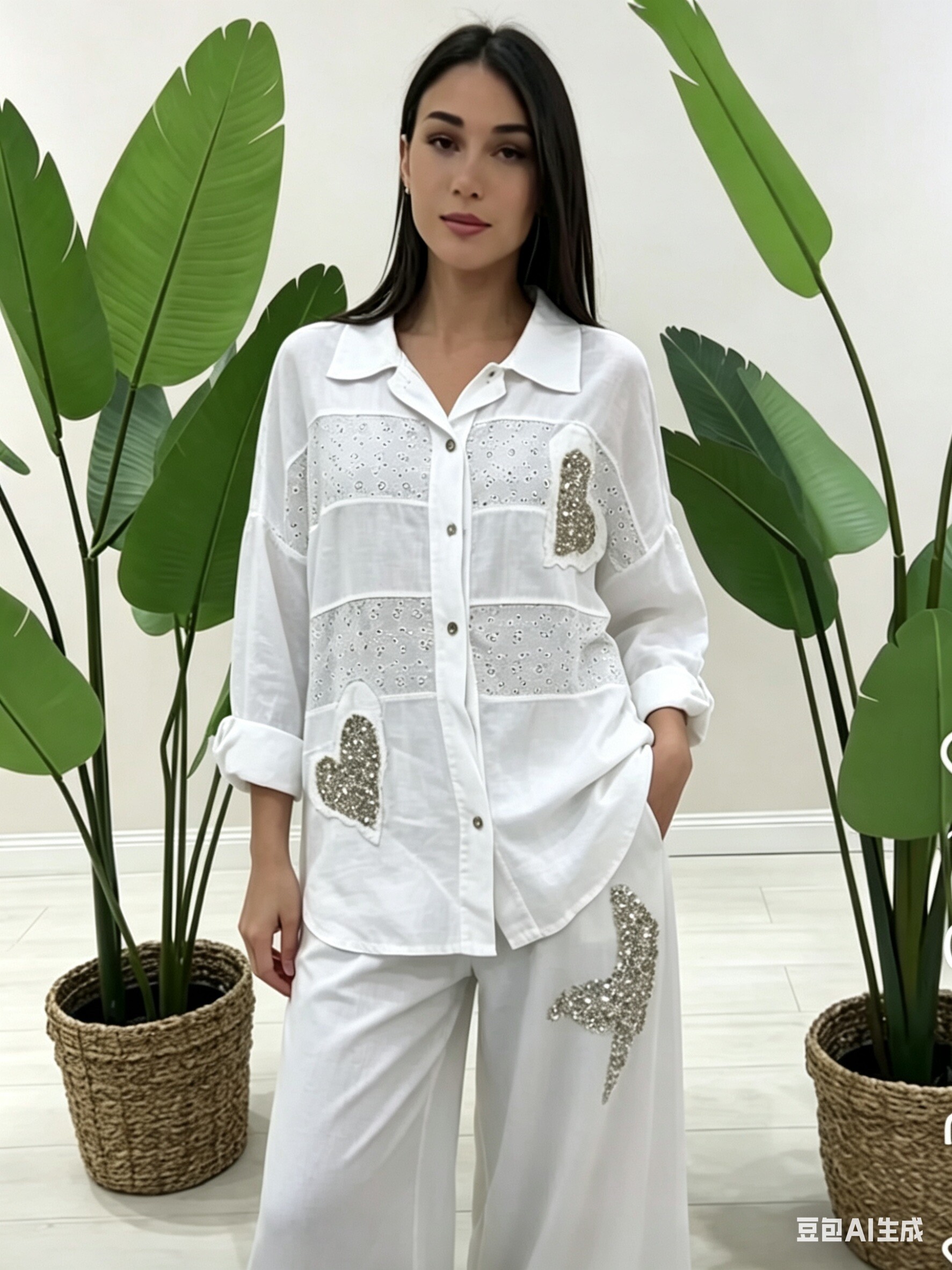 Wholesaler SILVIA - 100% linen shirt with little hearts
