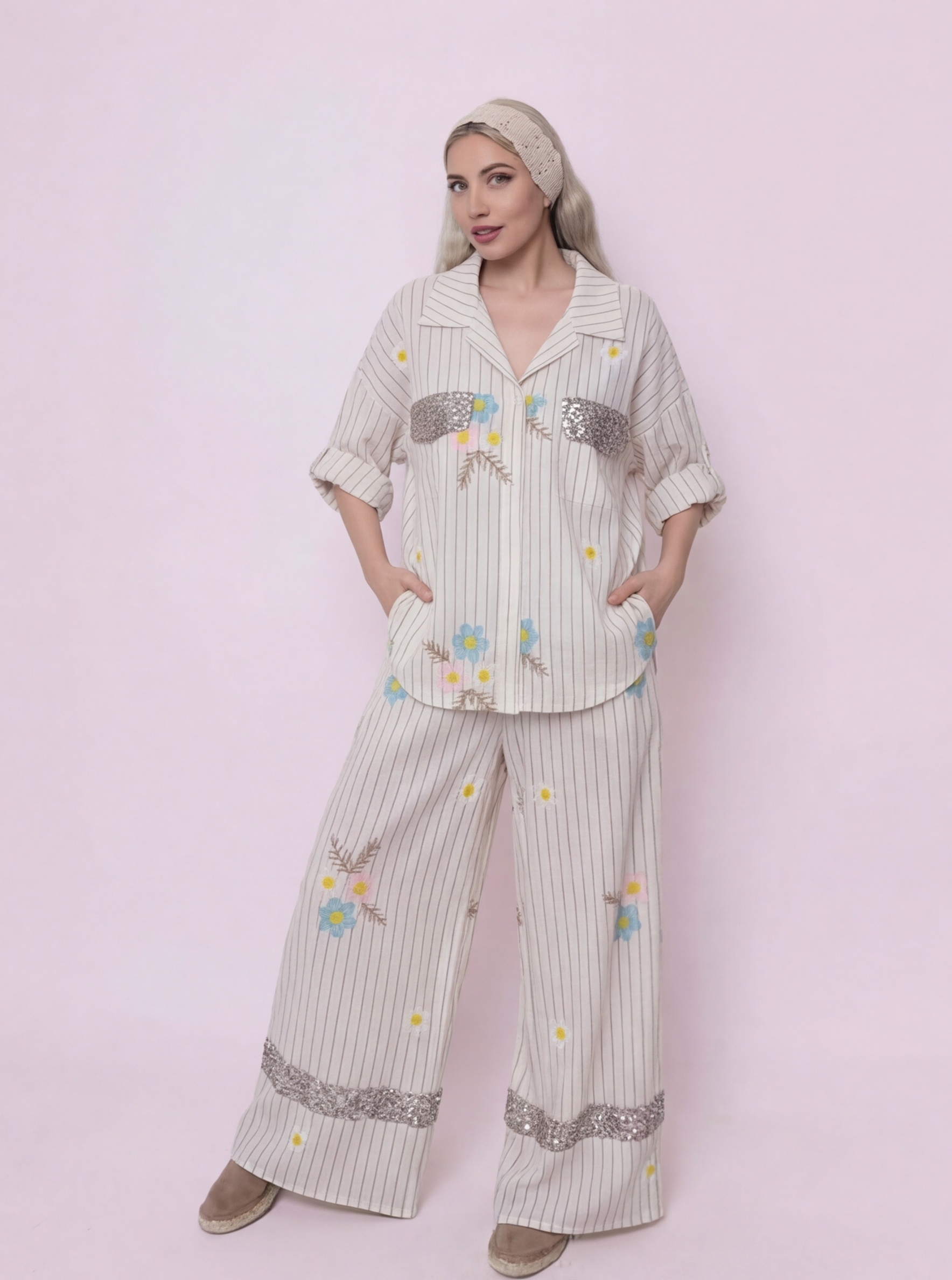 Grossiste SILVIA - Pantalon brodé devant