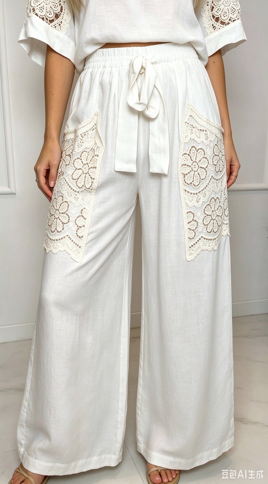 Wholesaler SILVIA - Lace palazzo pants with sequins