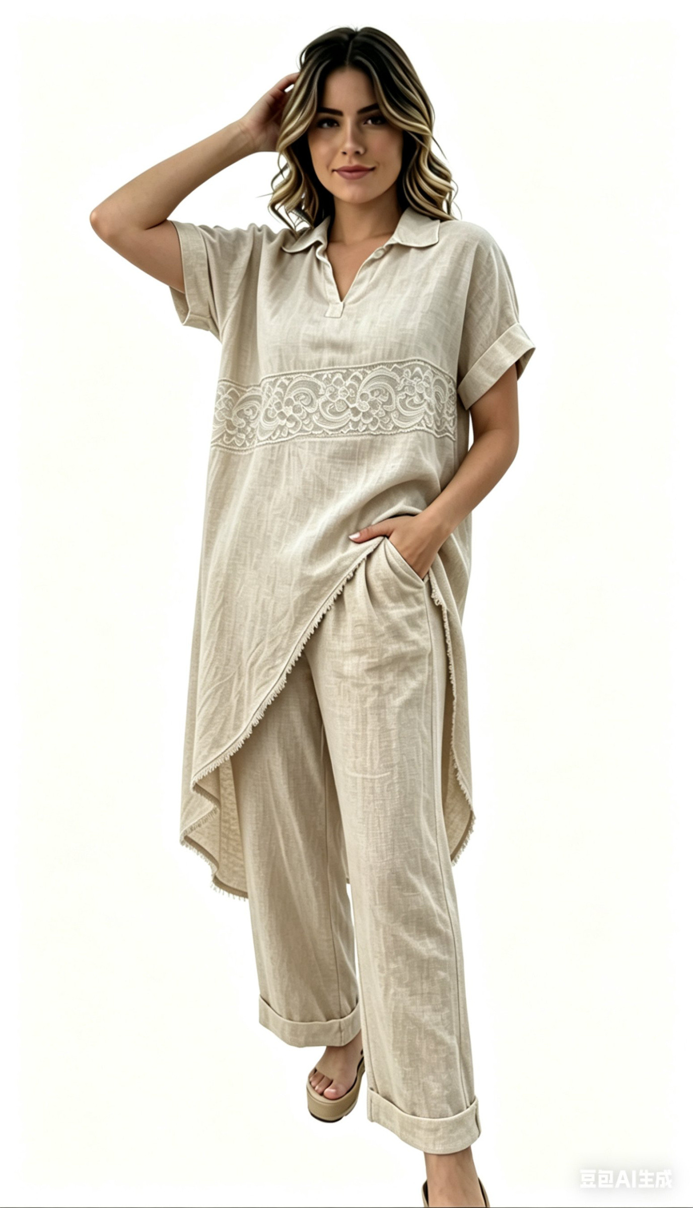 Wholesaler SILVIA - Pure linen dress with embroidery