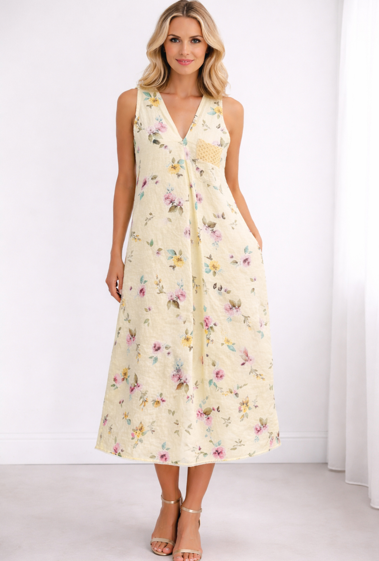 Wholesaler SILVIA - Oversized pure linen printed dress