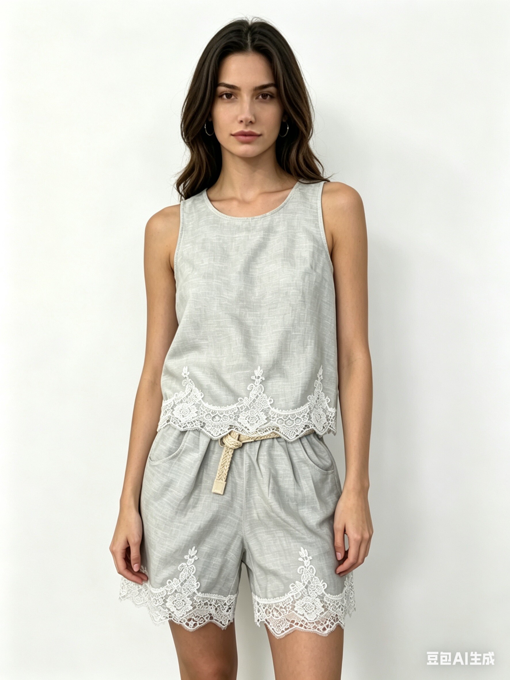 Wholesaler SILVIA - Sleeveless top in pure linen with white lace