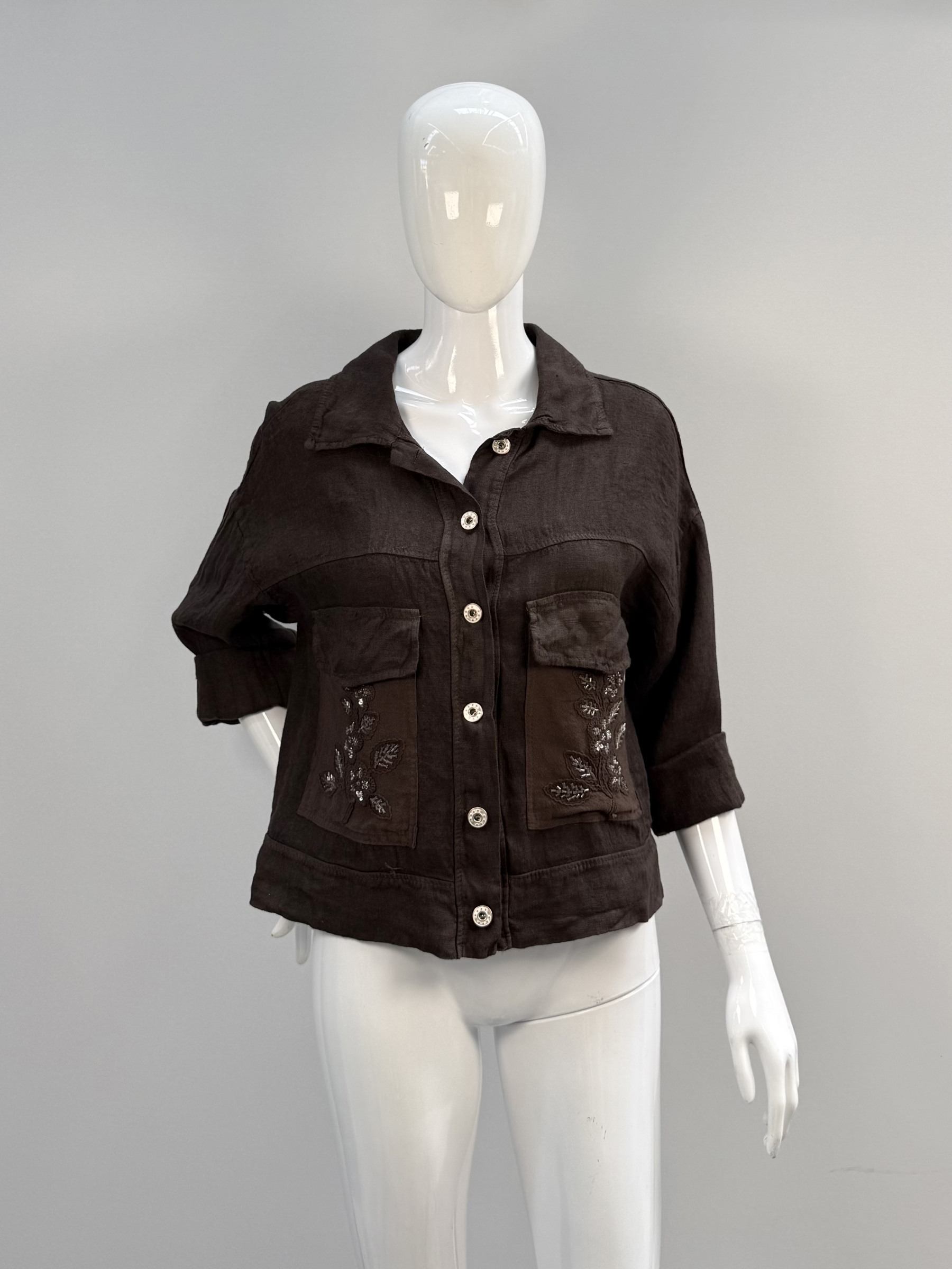 Wholesaler SILVIA - Short jacket in pure linen with sequins