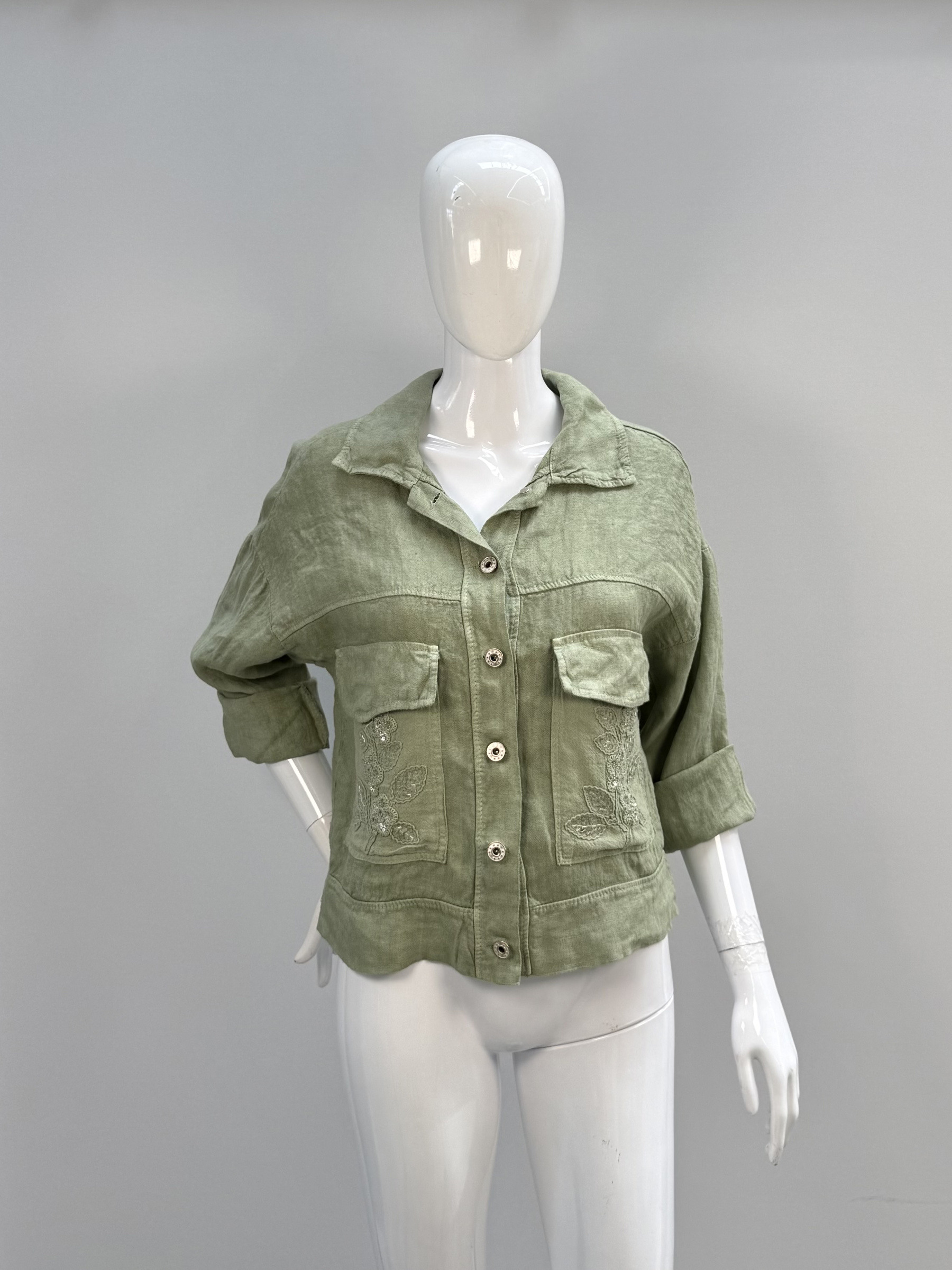 Wholesaler SILVIA - Short jacket in pure linen with sequins