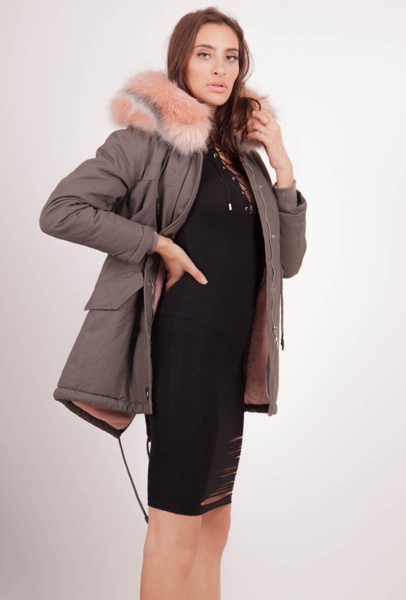Wholesaler Sixth June Paris - Gray pink fur lining parka