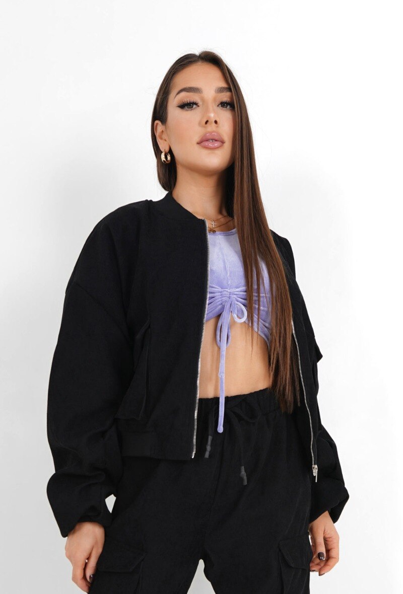 Wholesaler Sixth June Paris - Ribbed bomber jacket Black
