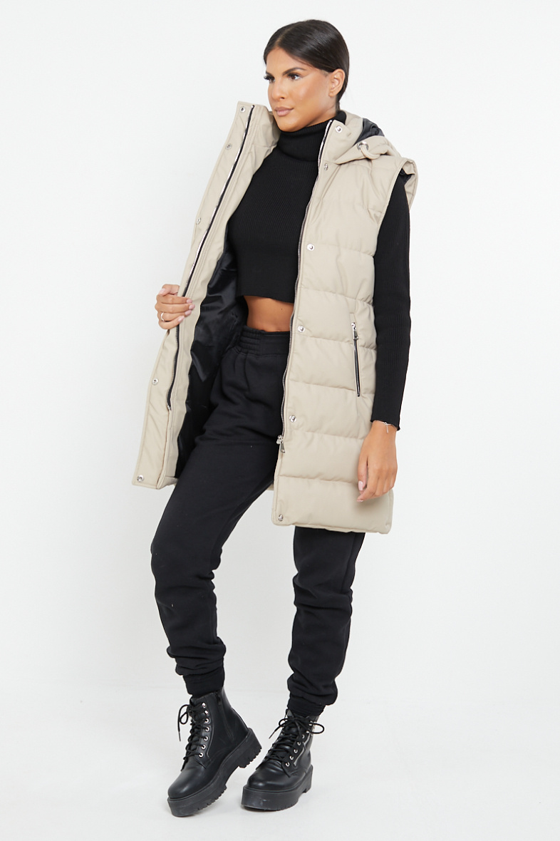 Wholesaler SK MODE - Women's Down Filling Leather long puffer jacket with DUFFLE hood and slit zip opening 1035