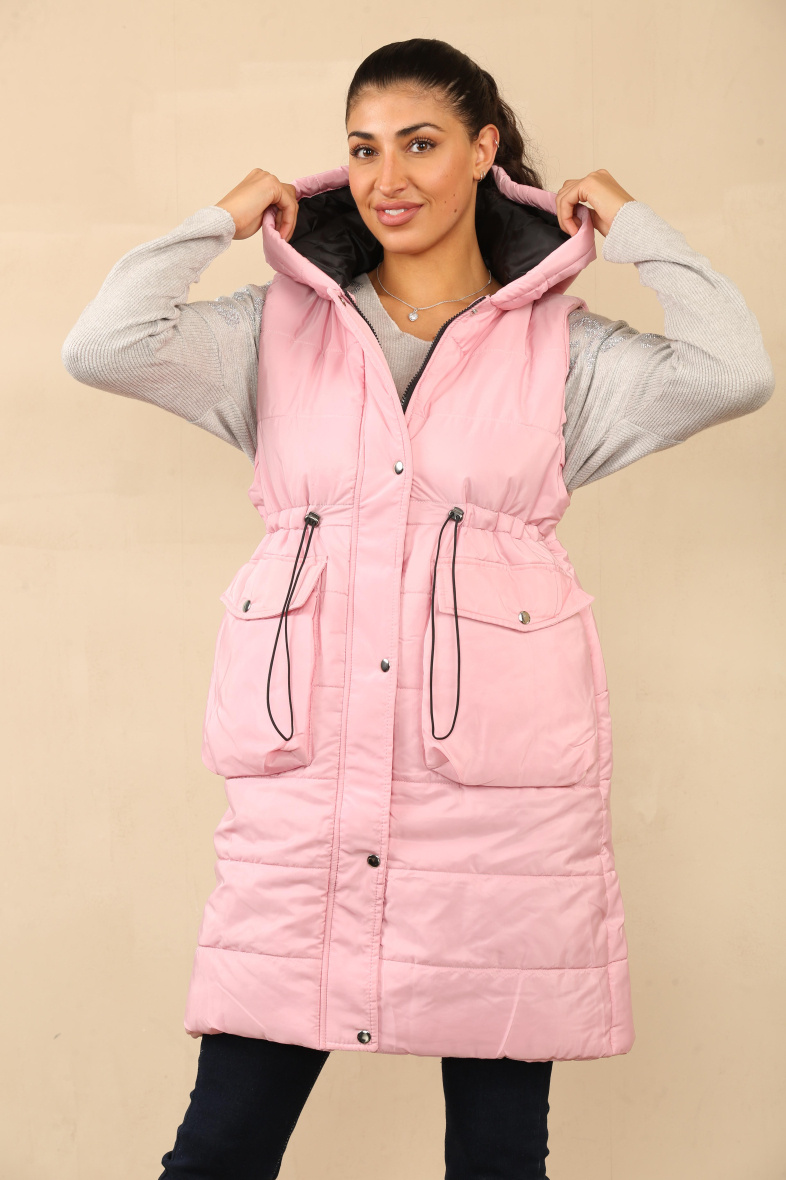 Wholesaler SK MODE - Long sleeveless padded jacket, water resistant jacket, side slit jacket